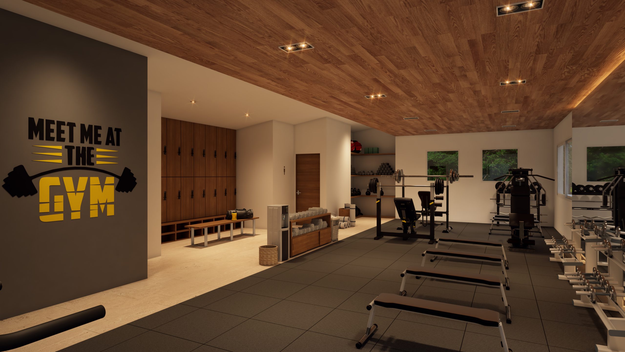 Fully equipped gym at Marina Aqua Puerto Aventuras with modern machines