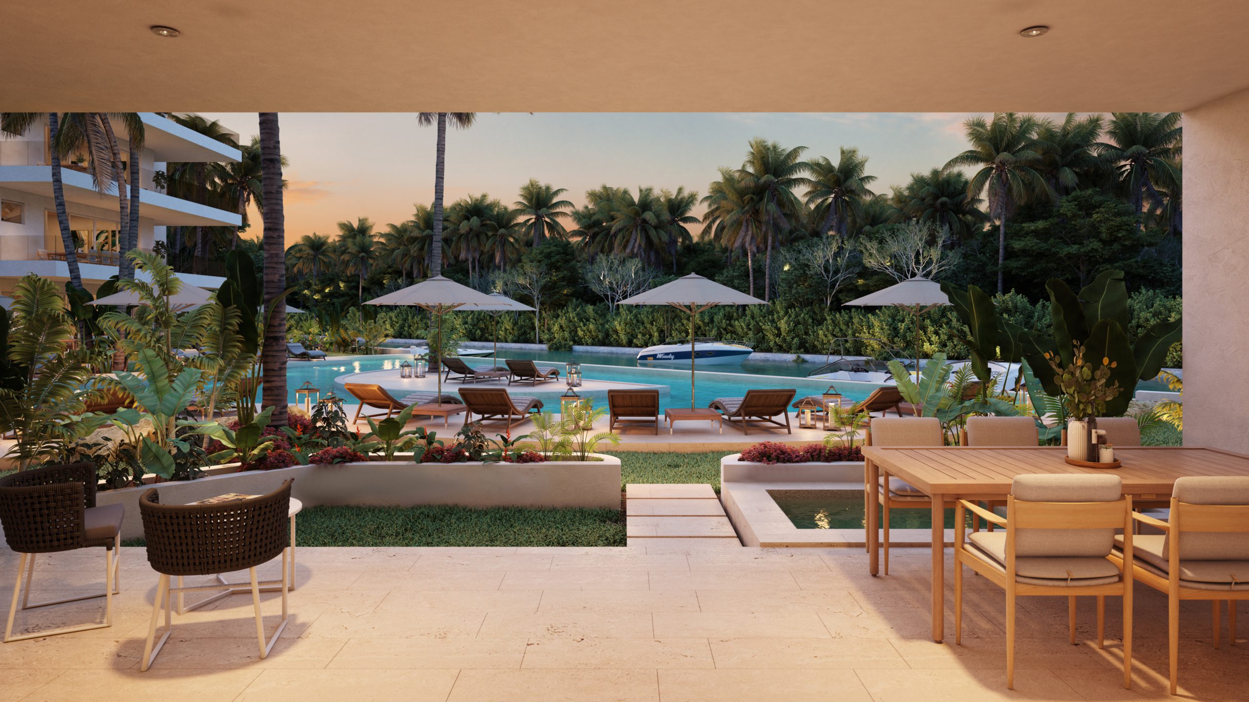 Garden view from Marina Aqua Puerto Aventuras 2BR Garden Pool residence